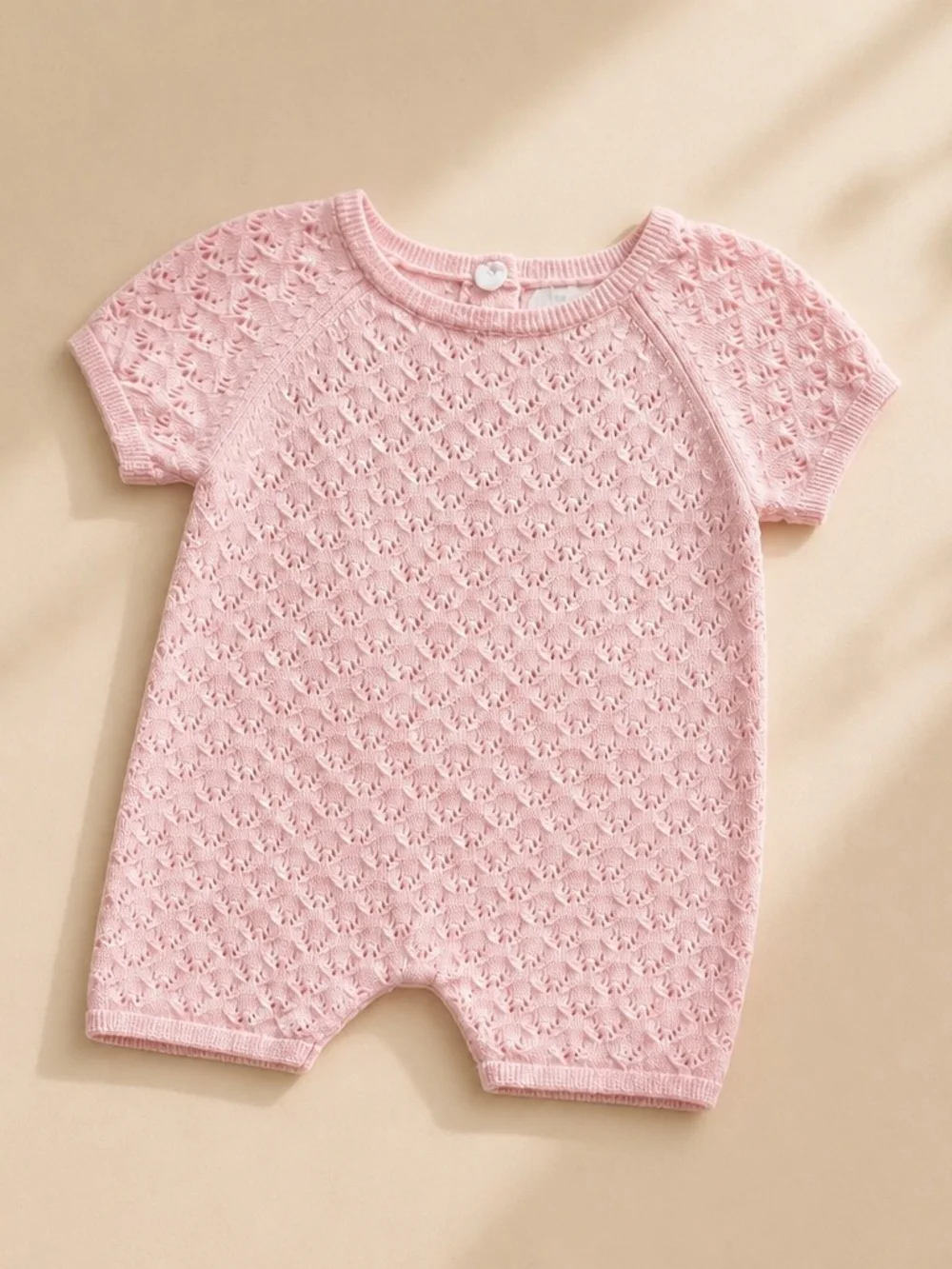 Classic Pink Knit Eyelet Baby One-Piece Romper